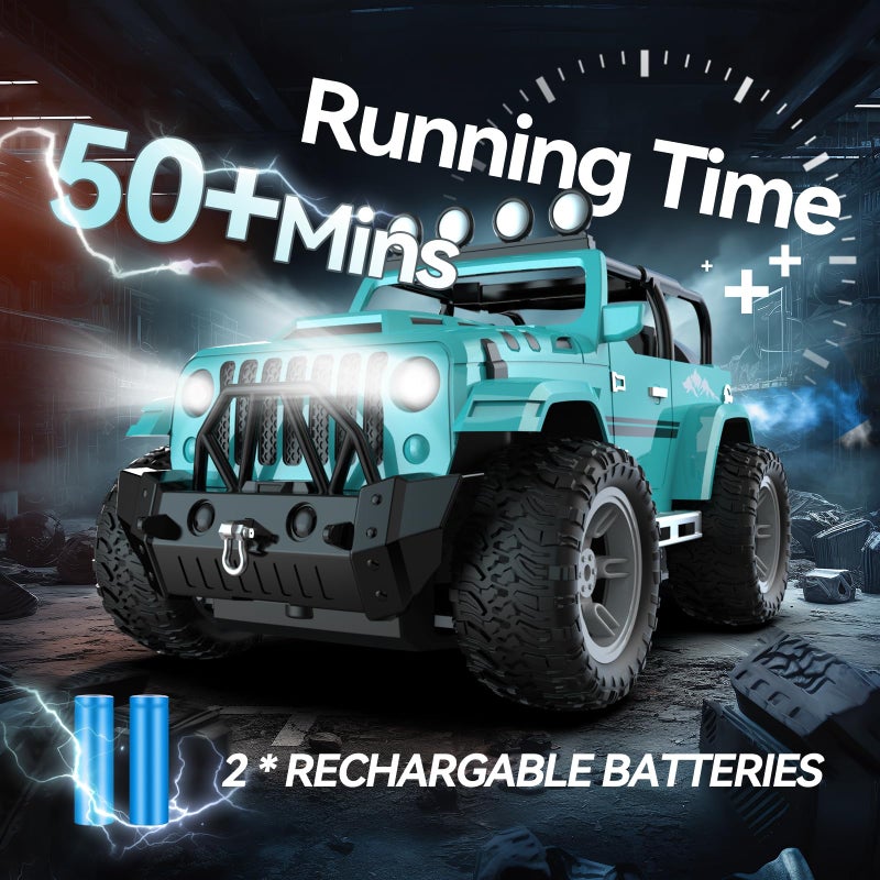 DEERC Remote Control Car with Fog Mist & Music, 1:16 Remote Control Truck for Boys, 2.4Ghz RC Car Toy with 2 Batteries, All Terrain SUV Gifts Crawler with Trailer Hitch - Image 5