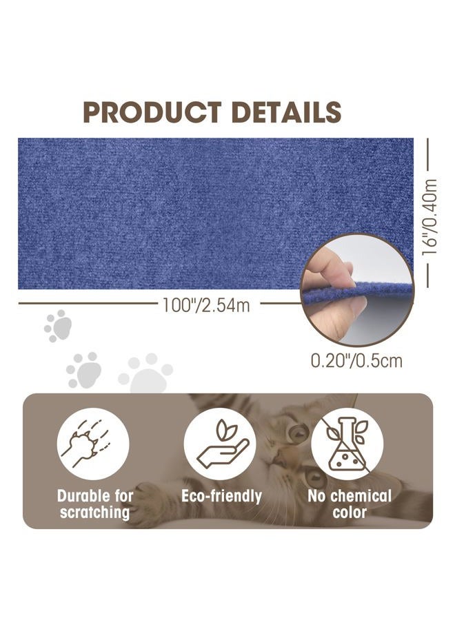 TANOFALO Cat Scratching Mat, 100"x16" Self-Adhesive Carpet Mat Trimmable Replacement for Cat Tree, Cat Wall Shelves, Cat Scratching Post, DIY Couch Furniture Protector (Dark Blue) - Image 5
