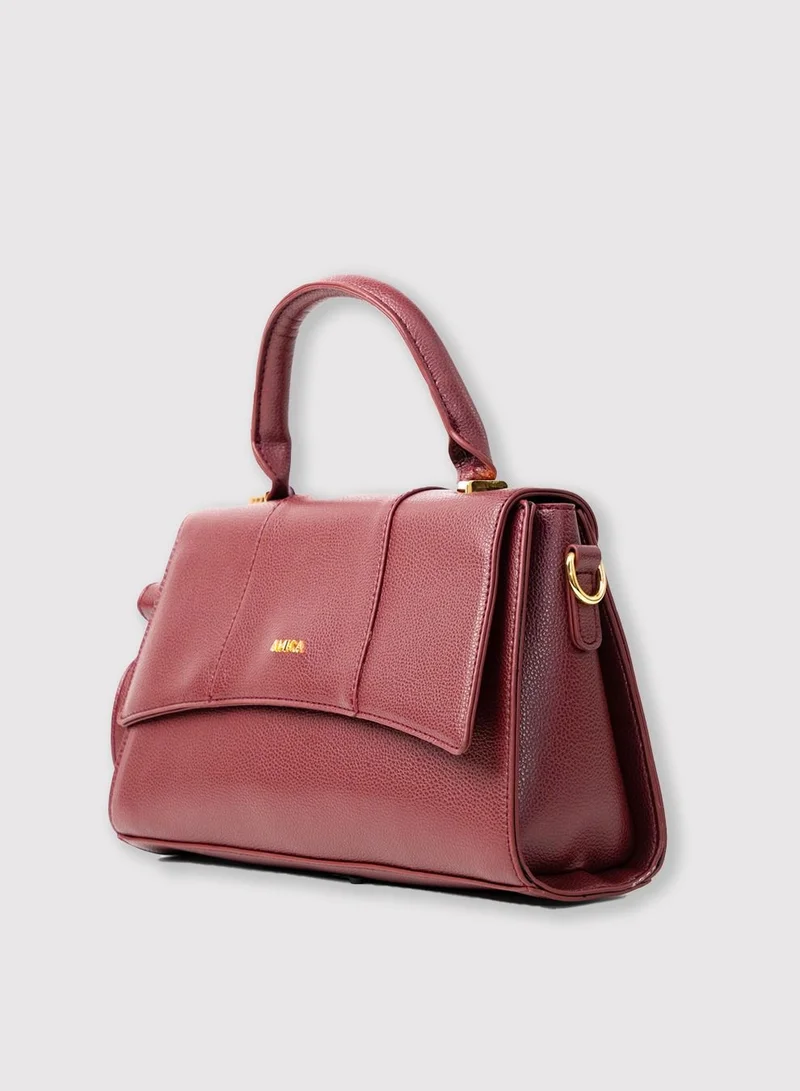 AMICA Solana Hourglass Top Handle Mini Bag for Women -Plum Red