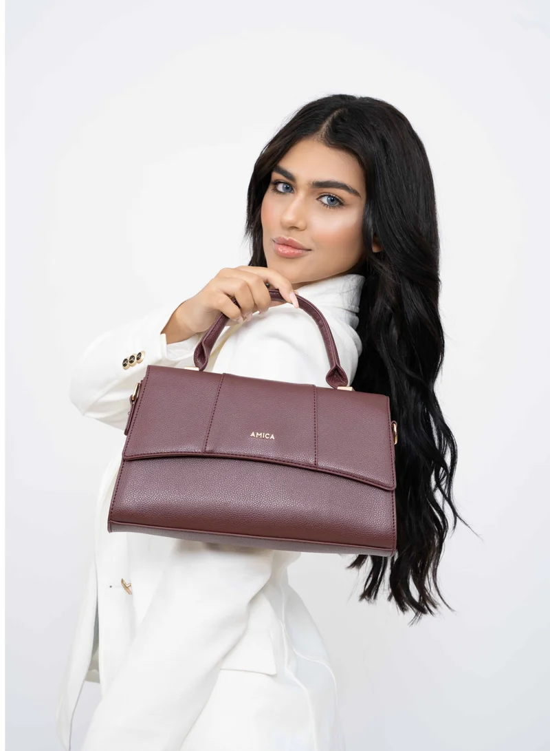 AMICA Solana Hourglass Top Handle Mini Bag for Women -Plum Red