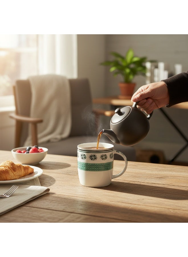 CERAMIC Artisan 350ml Ceramic Mug with Assorted Geometric Green Band & Floral Motif 350ML - Image 2