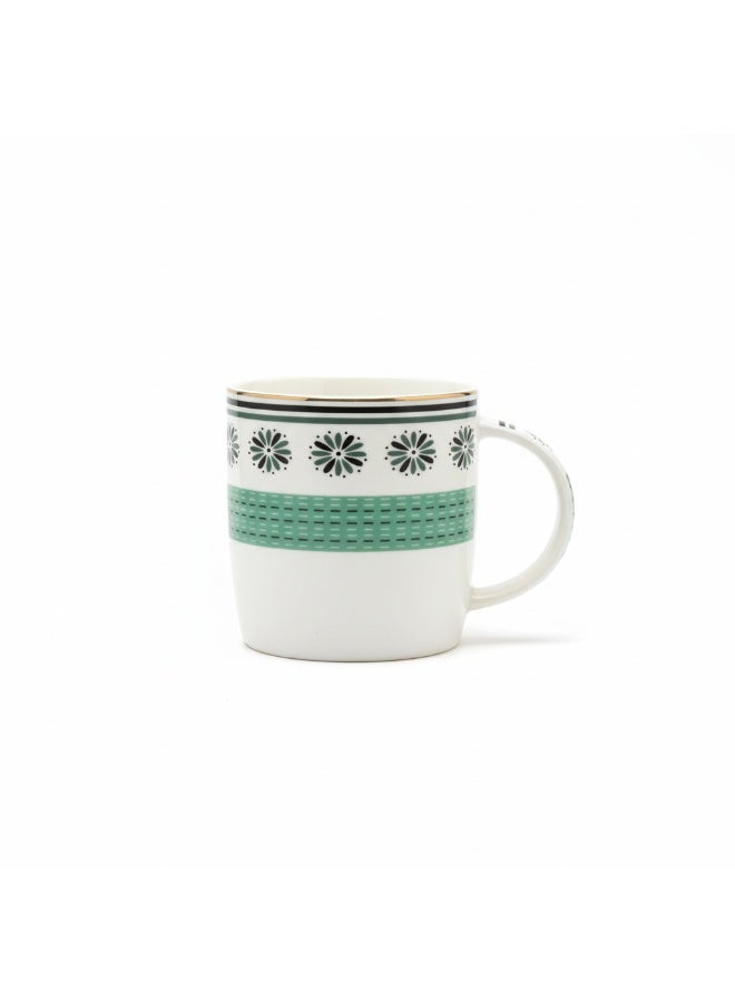CERAMIC Artisan 350ml Ceramic Mug with Assorted Geometric Green Band & Floral Motif 350ML - Image 1