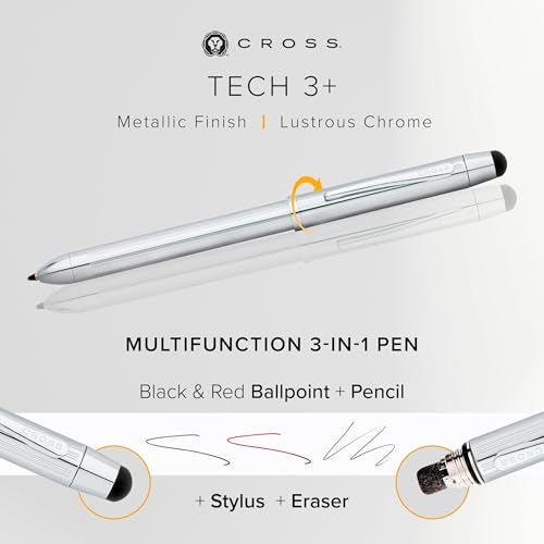Cross Tech 3+ Lustrous Chrome Ballpoint Pen – Refillable, Medium Point, Black Ink, Premium Gift Box - Image 2