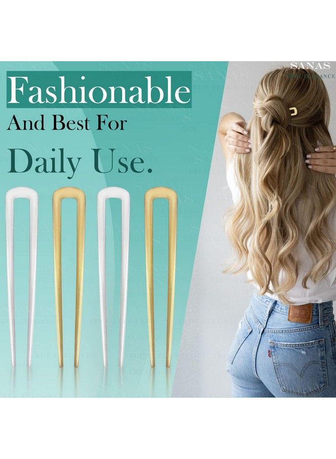 Sanas Hair Accessories 4 Pcs Hair Fork Bun Maker For Hair U Pins Duckbill Clips French Hair Pin Fashion Hair Clips Juda Stick Hair Tools Bun Clips For Hair Clips For Women (French) - Image 5