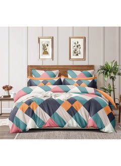 TIB TIB 140 GSM Cotton Feel Glace Cotton Elastic Fitted King Size Bedsheets with 2 Pillow Covers 72 x 84 -Zig-Zag Multi  - Image 1