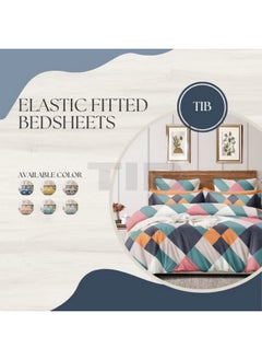 TIB TIB 140 GSM Cotton Feel Glace Cotton Elastic Fitted King Size Bedsheets with 2 Pillow Covers 72 x 84 -Zig-Zag Multi  - Image 3