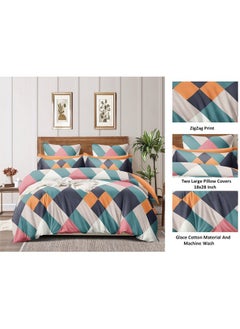 TIB TIB 140 GSM Cotton Feel Glace Cotton Elastic Fitted King Size Bedsheets with 2 Pillow Covers 72 x 84 -Zig-Zag Multi  - Image 2
