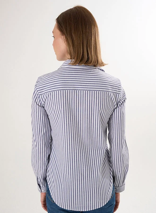 FELIX HARDY Navy Striped Long Sleeve Shirt for Women | Best Price UAE
