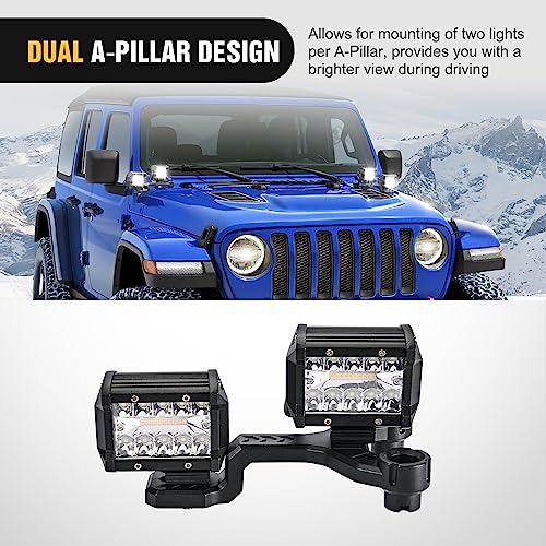 Nilight Dual Light Mounting Bracket for 2018-2023 Wrangler JL/JLU 2020-2023 Gladiator JT Front A-Pillar Assist Off Road LED Pod Light Work Light - Image 5