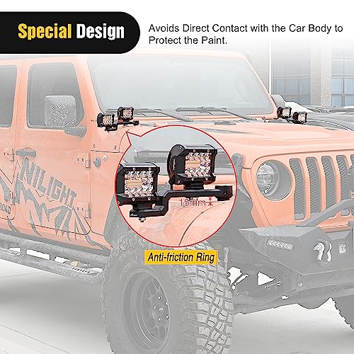 Nilight Dual Light Mounting Bracket for 2018-2023 Wrangler JL/JLU 2020-2023 Gladiator JT Front A-Pillar Assist Off Road LED Pod Light Work Light - Image 4