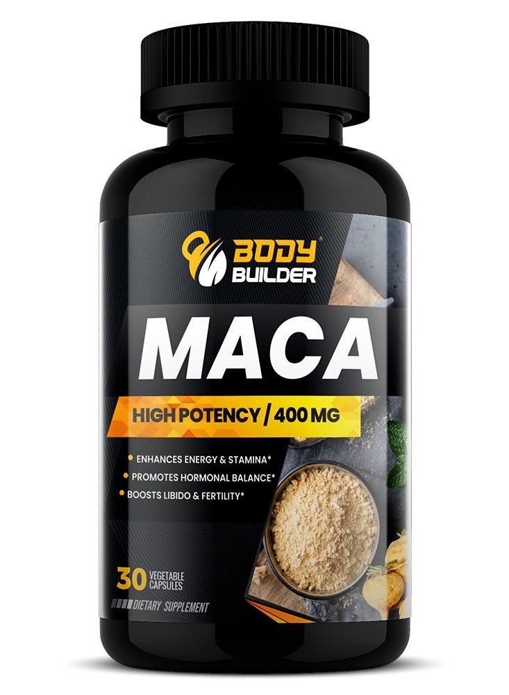بودي بيلدر Maca 400mg - 30 كبسولة نباتية لتعزيز القدرة على التحمل والطاقة والأداء