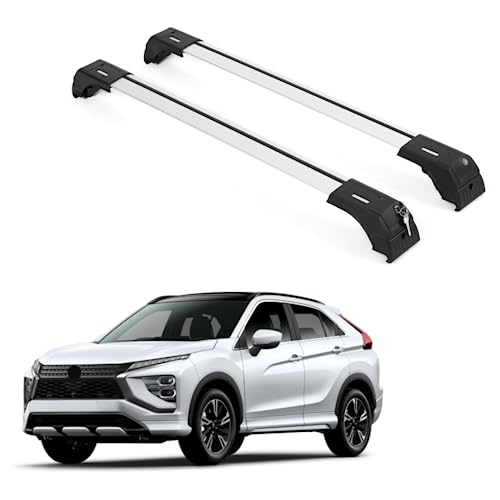 ERKUL Roof Rack Cross Bars for Mitsubishi Eclipse Cross 20182024  Aluminum Crossbars with Anti Theft Lock for Rooftop  Compatible with Flush Rails  Silver