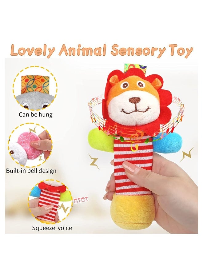 2PCS Soft Baby Rattles, Plush Animal Rattles Baby Sensory Toys Infant Sound Toys Interactive Plush Toys Early Development Rattles Infant Learning Toys for 0 3 6 Month Infant Gift (Elephant, Lion)  - Image 2