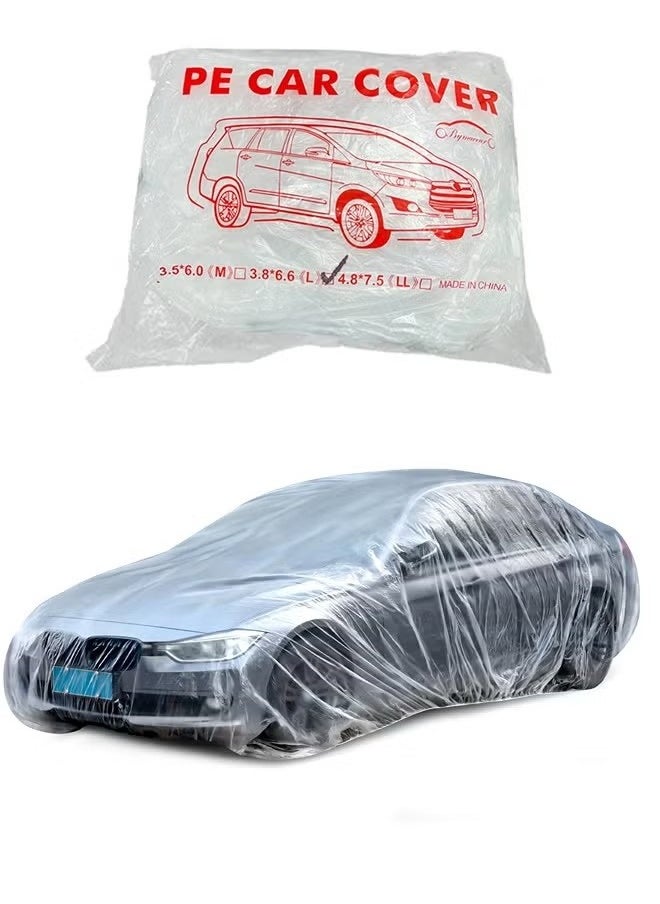 ShebSheb Disposable Car Cover Clear Plastic Car Cover Outdoor Universal Rain Dust Garage Cover with Elastic Band  - Image 1