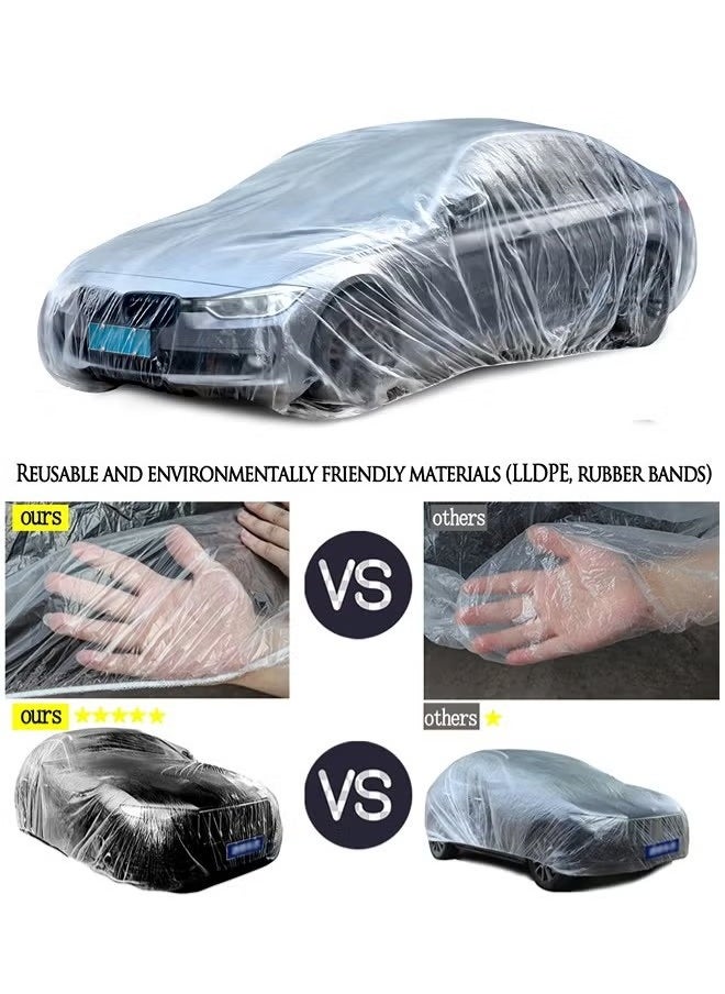ShebSheb Disposable Car Cover Clear Plastic Car Cover Outdoor Universal Rain Dust Garage Cover with Elastic Band  - Image 2