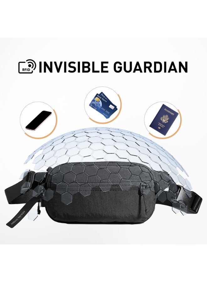 مارك رايدن MR308 حقيبة سفر رمادية، قفل المفاجئة المضادة للسرقة، حجب RFID، نسيج النايلون المقاوم للماء، حقيبة منظم متعددة الجيوب، حزام قابل للتعديل، خفيفة الوزن 0.21 كجم - Image 5