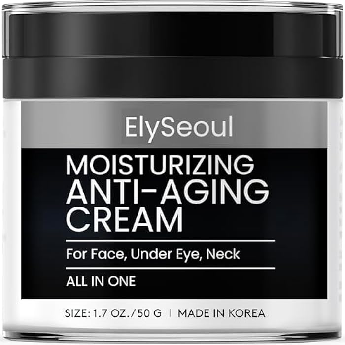 ElySeoul كريم وجه كوري 6 في 1 للرجال: مرطب للبشرة مضاد للشيخوخة للخطوط تحت العين، أكياس العين، الدوائر الداكنة، الانتفاخ والتماسك مع الريتينول، الكولاجين، الببتيدات، الكافيين وحمض الهيالورونيك، 1.7 أونصة - Image 1