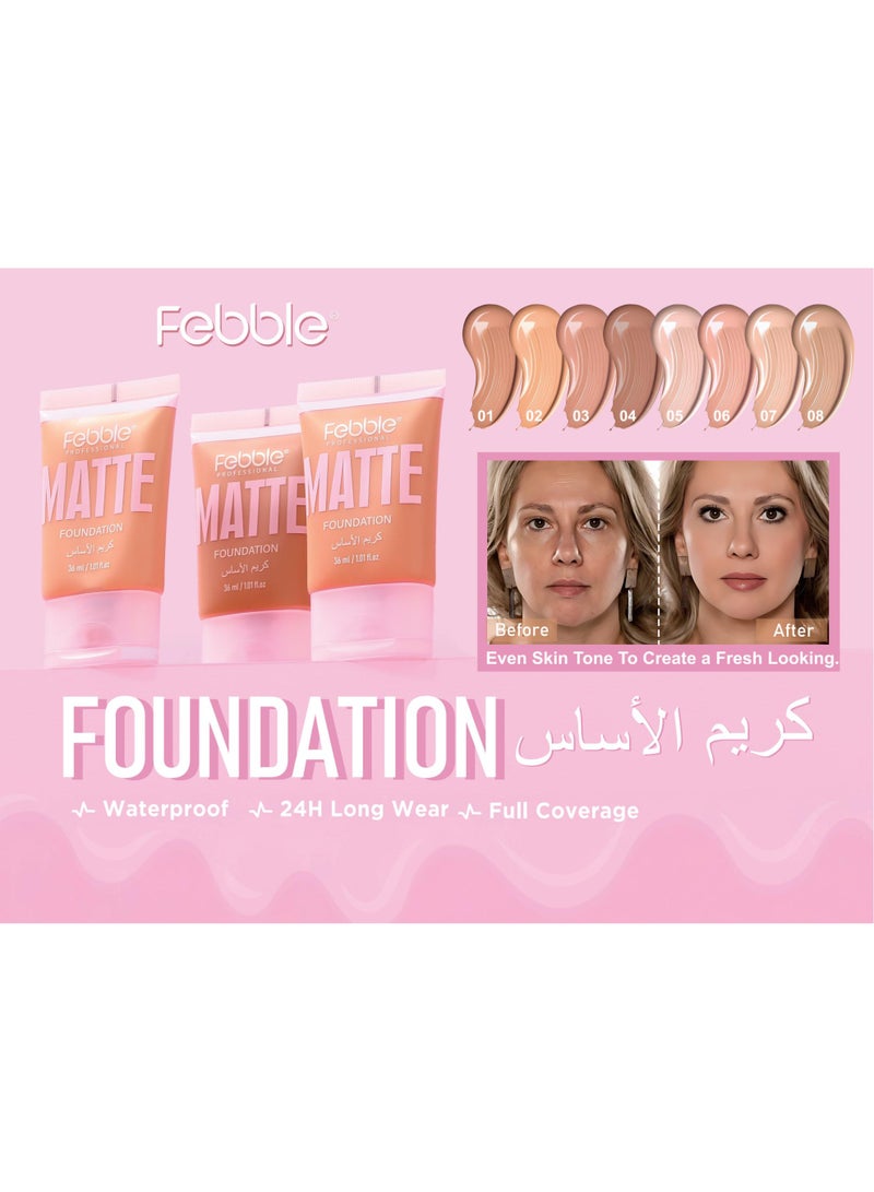 Febble All In One Beauty Set for Women High-end Complete Makeup Kit with 2PCS Matte Foundation Nude Matte Lipstick 4PCS Set Shiny Spray Glow Finish 12 Color Eyeshadow Palette for Daily Party Holiday Gift - Image 5