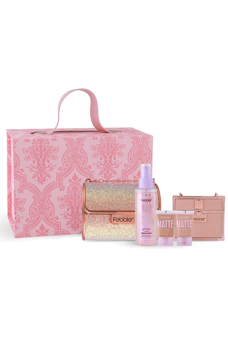 فيبيل مجموعة تجميل متكاملة للنساء، مجموعة مكياج كاملة عالية الجودة مع قطعتين من كريم الأساس غير اللامع وأحمر الشفاه غير اللامع، ومجموعة من 4 قطع من رذاذ لامع بلمسة نهائية متوهجة، لوحة ظلال عيون من 12 لونًا للهدايا اليومية والحفلات والعطلات - Image 1