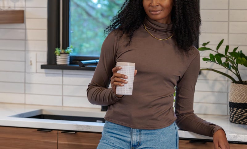 Ello Jones 11oz Insulated Stainless Steel Travel Mug with Leak-Proof Slider Lid, Single Serve Small Coffee Tumbler, Keeps Drinks Hot 3 Hours Cold 8 Hours, BPA-Free, Beige Gingham - Image 2