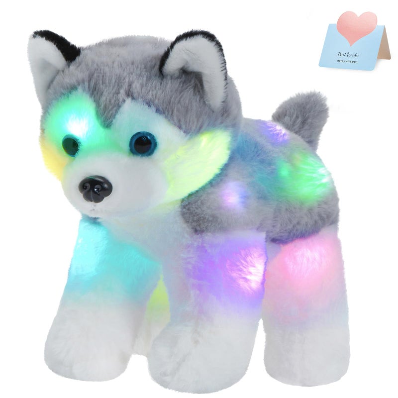 BSTAOFY 12 Light up Husky Puppy Stuffed Animal Realistic LED Dog Soft Plush Toy with Night Lights Glow in The Dark Birthday Valentines Christmas for Toddler Kids - Image 2