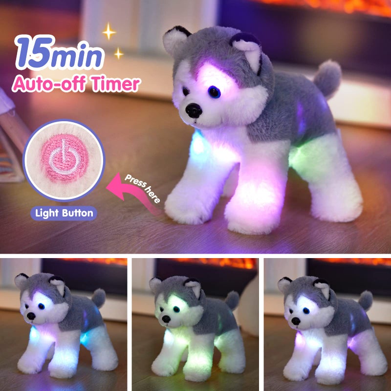 BSTAOFY 12 Light up Husky Puppy Stuffed Animal Realistic LED Dog Soft Plush Toy with Night Lights Glow in The Dark Birthday Valentines Christmas for Toddler Kids - Image 3