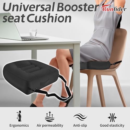 runfider Car Booster Bandage Seat Cushion for Short Adults Thick Breathable Mesh Height Adjustable for Driving, Office & Home Use Universal Fit for Cars, Trucks & Wheelchairs 15.7"x15.7"x4.7"-Black - Image 4