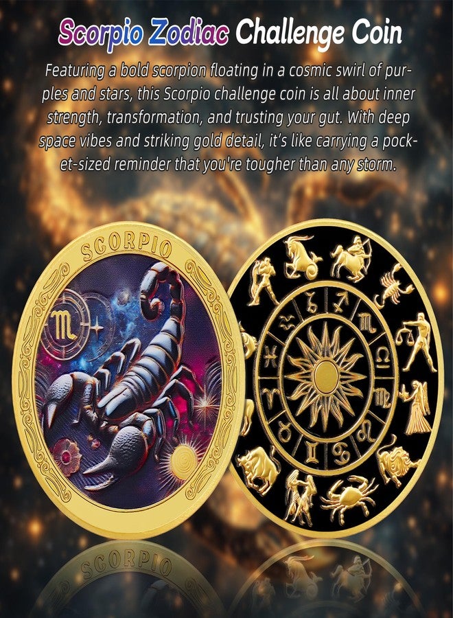 IELCJJ Scorpio 12 Zodiac Challenge Coin - Twelve Constellations Scorpio Protective Talisman Coin - Divination Tarot Zodiac Signs Coin - Meaningful Star Good Luck Charms Zodiac Gifts for Men Women Friend Kid - Image 2