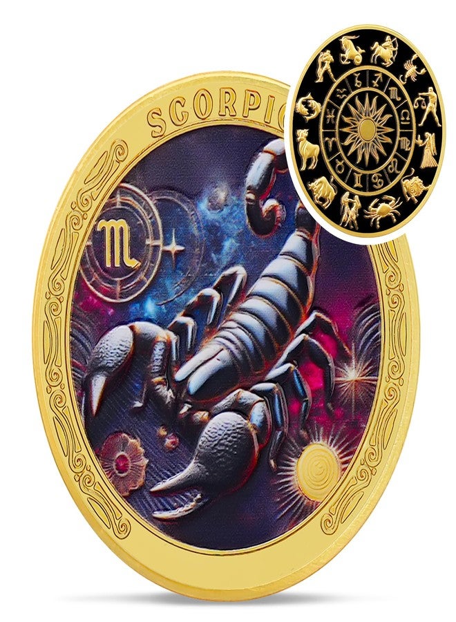 IELCJJ Scorpio 12 Zodiac Challenge Coin - Twelve Constellations Scorpio Protective Talisman Coin - Divination Tarot Zodiac Signs Coin - Meaningful Star Good Luck Charms Zodiac Gifts for Men Women Friend Kid - Image 1