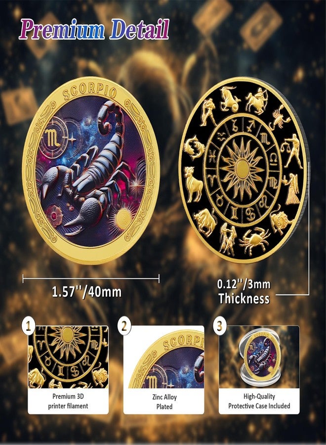 IELCJJ Scorpio 12 Zodiac Challenge Coin - Twelve Constellations Scorpio Protective Talisman Coin - Divination Tarot Zodiac Signs Coin - Meaningful Star Good Luck Charms Zodiac Gifts for Men Women Friend Kid - Image 3
