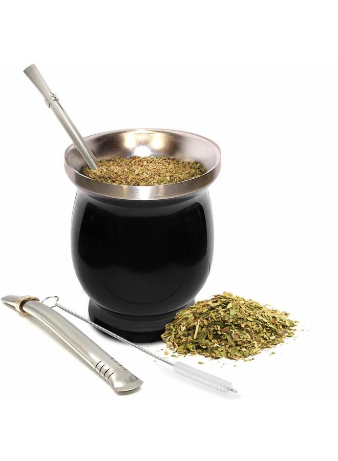 Norte Group Yerba Mate Natural Gourd/Tea Cup Set (Original Traditional Mate Cup - 8 Ounces) | Includes 2 Bombillas (Yerba Mate Straws to Use) & Cleaning Brush | Stainless Steel | Double-Walled - Image 1