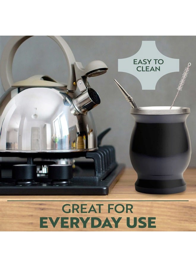 Norte Group Yerba Mate Natural Gourd/Tea Cup Set (Original Traditional Mate Cup - 8 Ounces) | Includes 2 Bombillas (Yerba Mate Straws to Use) & Cleaning Brush | Stainless Steel | Double-Walled - Image 4