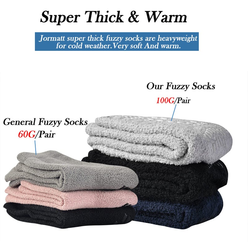 JORMATT 3 Pairs Women Grip Fuzzy Socks Non Skid Men Thick Cozy Slipper Hospital Socks with Grips,Men shoe size 7-12/Women size 8-13 - Image 2