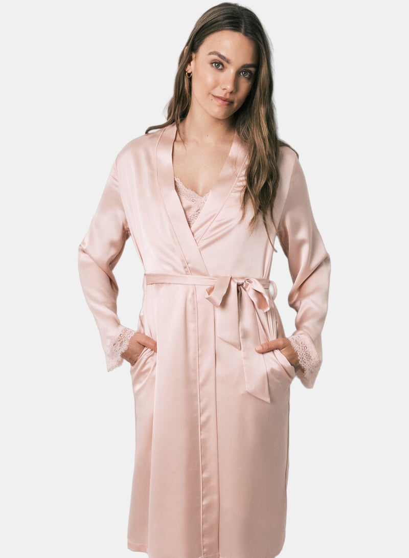 women'secret Satin midi robe with lace sleeves - Image 3