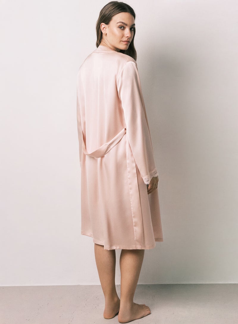 women'secret Satin midi robe with lace sleeves - Image 4