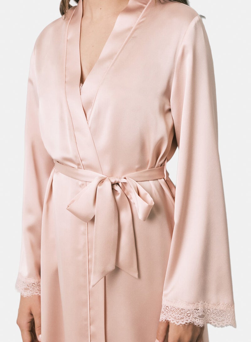 women'secret Satin midi robe with lace sleeves - Image 2