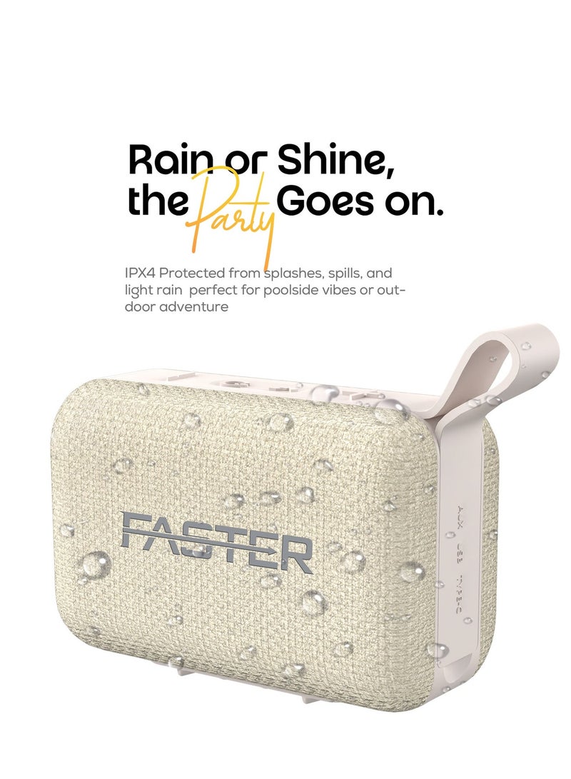 Faster BoomX Portable Bluetooth Speaker - Mini Party Speaker with Stereo Sound, 5W HD Sound, Up to 7 Hours Playtime, Bluetooth 5.4, USB/AUX Support, IPX5 Water Resistant Pocket Speaker - for Home, Outdoor, Travel & Kids (White) - Image 3