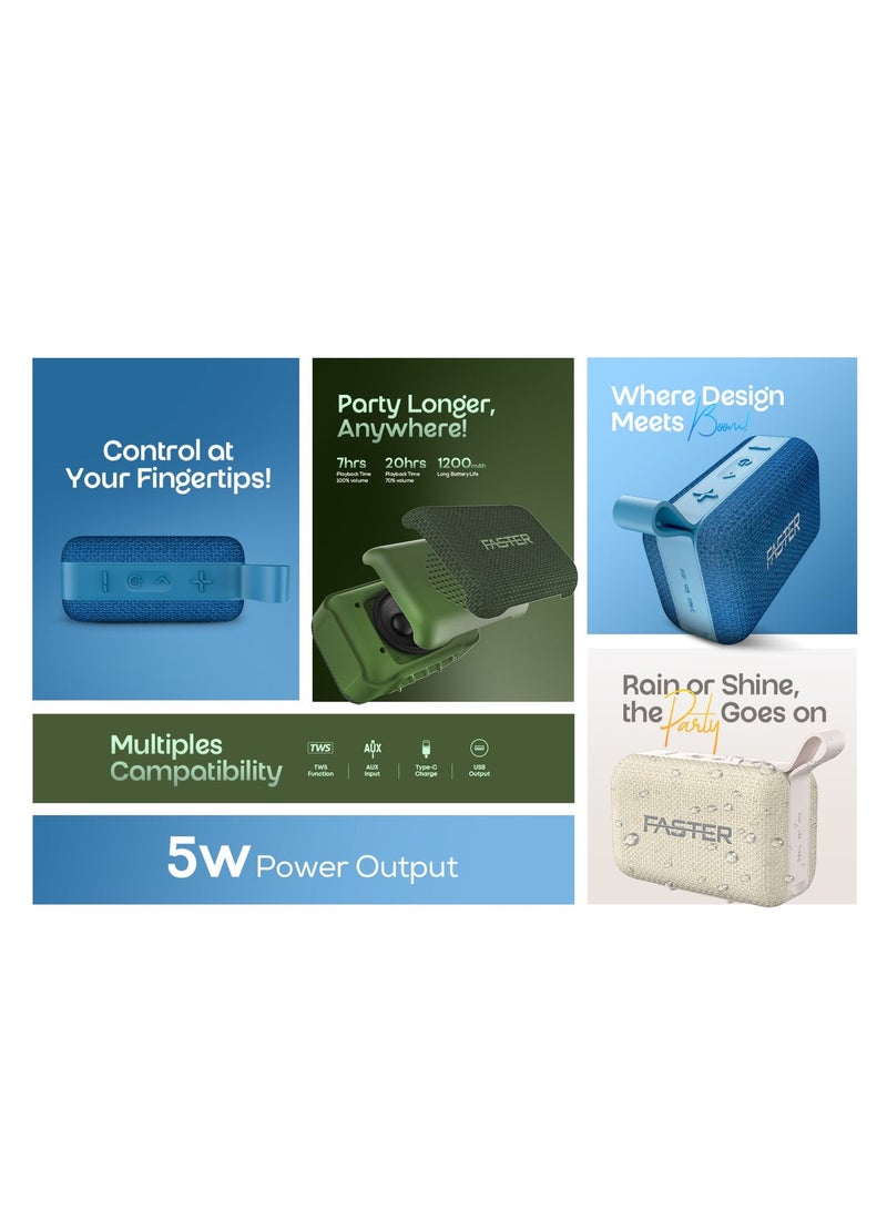 Faster BoomX Portable Bluetooth Speaker - Mini Party Speaker with Stereo Sound, 5W HD Sound, Up to 7 Hours Playtime, Bluetooth 5.4, USB/AUX Support, IPX5 Water Resistant Pocket Speaker - for Home, Outdoor, Travel & Kids (White) - Image 5