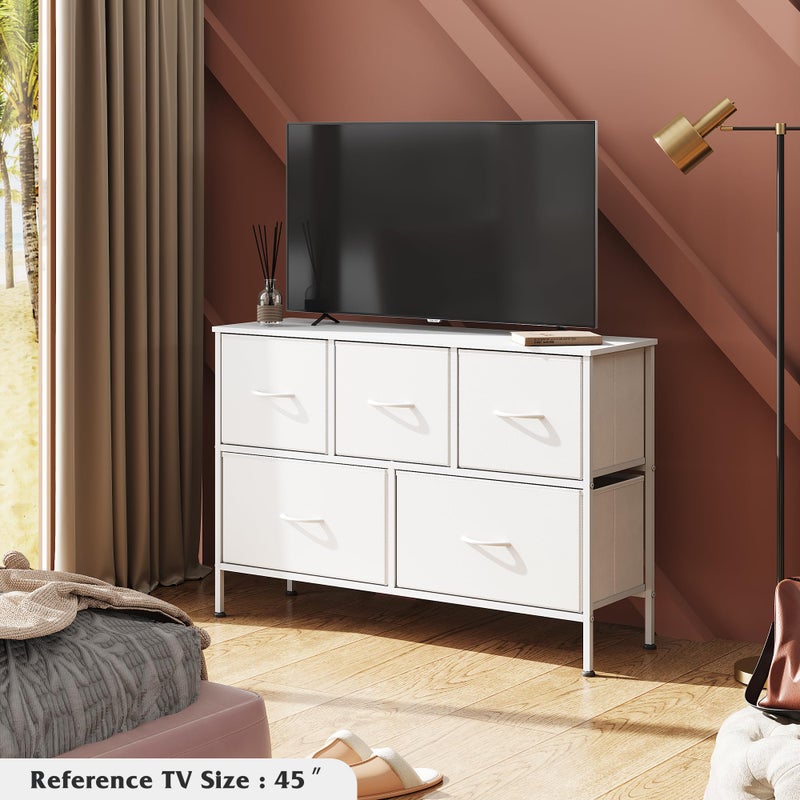 WLIVE White Dresser for Bedroom with 5 Drawers, Chest of Drawers, Fabric Small Dresser with Drawer Organizers, Storage Organizer Unit for Hallway, Entryway, Closets - Image 2