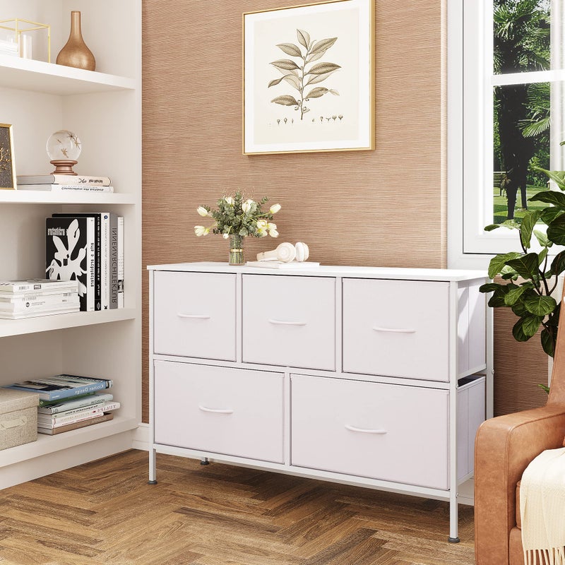 WLIVE White Dresser for Bedroom with 5 Drawers, Chest of Drawers, Fabric Small Dresser with Drawer Organizers, Storage Organizer Unit for Hallway, Entryway, Closets - Image 3