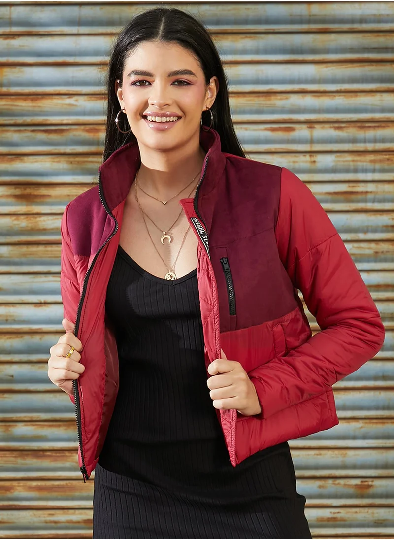 كامبوس سوترا Women's Candy Red Zip-Front Block Bomber Jacket
