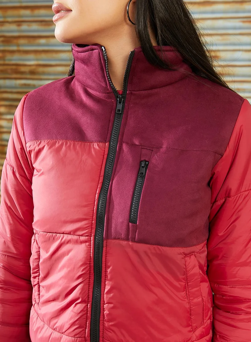 كامبوس سوترا Women's Candy Red Zip-Front Block Bomber Jacket