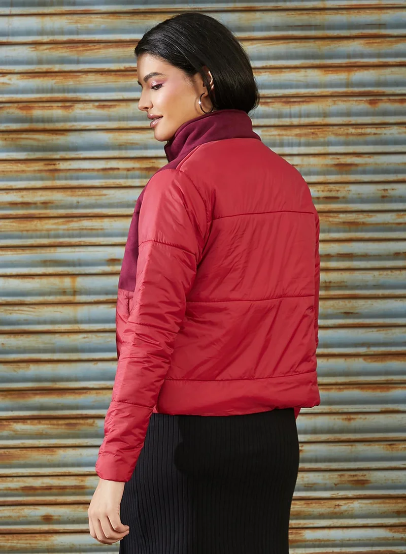 كامبوس سوترا Women's Candy Red Zip-Front Block Bomber Jacket