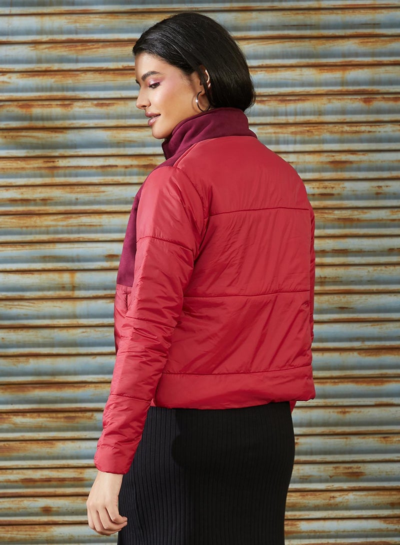 كامبوس سوترا Women's Candy Red Zip-Front Block Bomber Jacket  - Image 5
