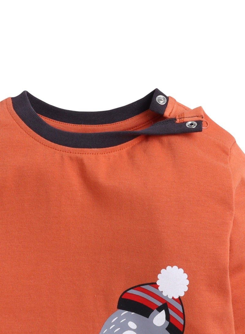 فكتور اند جين طقم شتوي للأطفال الرضع من  قطع صوف سي في سي - برتقالي ونيلي - Image 4