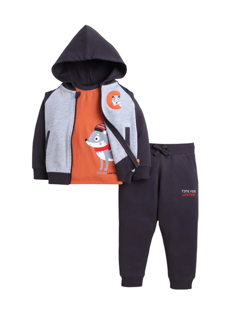 victor and jane Infant Boys “Time for Winter” 3-Piece CVC Fleece Set – Orange &amp; Navy