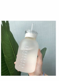 KASTWAVE Cute Water Bottle,  480ml Milk Juice Cute Water Bottle with Scale 2 Lids Little daisy Matte Portable Transparent Water Cup Grass Bottles Creative Handy Cup for Boy and Girls (Matte 4 flower)  - Image 2