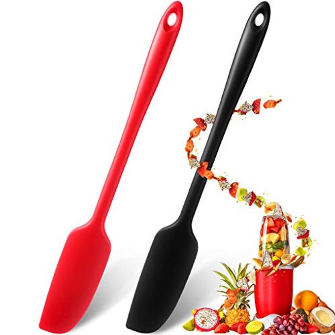 Patelai 2 Pieces Silicone Jar Spatula Long Handle Non-stick Rubber Scraper Heat Resistant Spatula Silicone Scraper for Jars, Smoothies, Blenders Cooking Baking Stirring Mixing Tools (Red,Black)