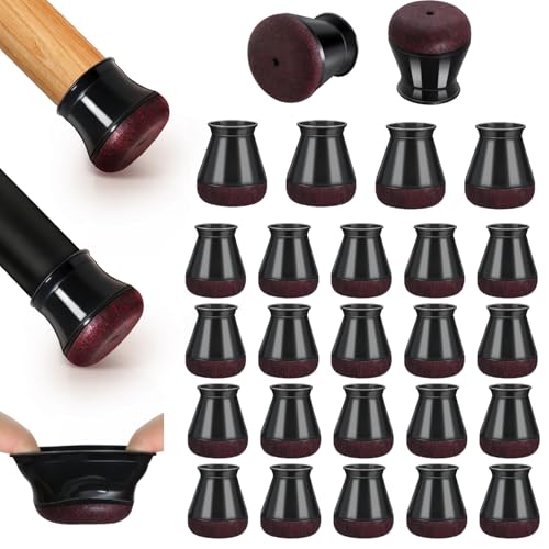 PISAO 24 Pcs Chair Leg Floor Protectors Black Silicone Chair Leg Protectors Caps Covers for Hardwood Floors Furniture Pads Sliders with Wrapped Felt Bottom Small Fit05075