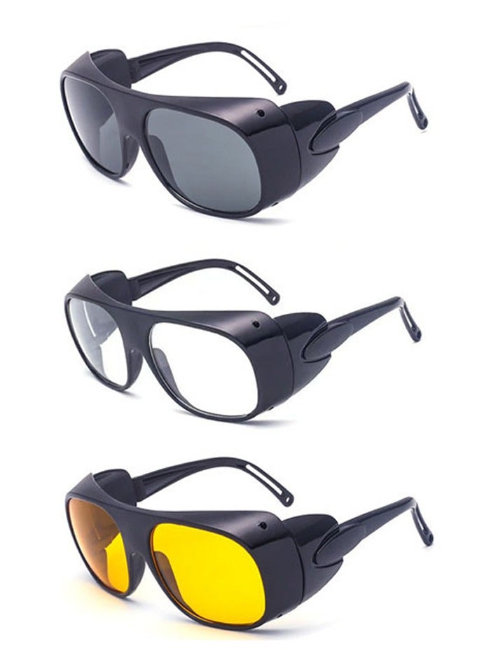 Excefore Safety goggles, three pairs, anti-fog, dust, scratch, splash, and chemical corrosion. These all-inclusive goggles are suitable for nurses, workers, and architects. Cowhide glasses, welding goggles, welder labor protection, transparent/black/yellow - Image 1
